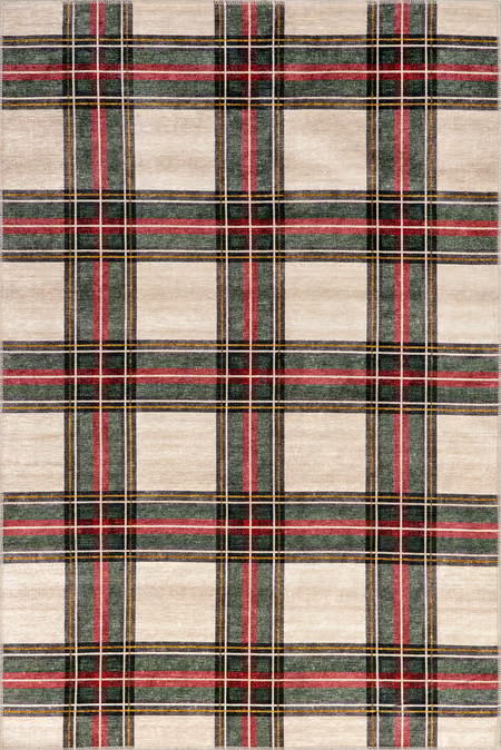 Beige Rosalinda Tartan Plaid Washable Area Rug | Rugs USA