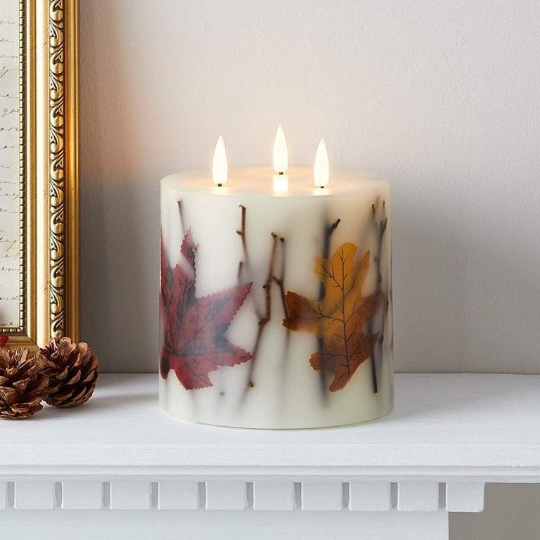 Lights4fun, Inc. TruGlow Fall Leaf 3 Wick Ivory Wax Flameless LED Battery Operated Pillar Candle ... | Walmart (US)