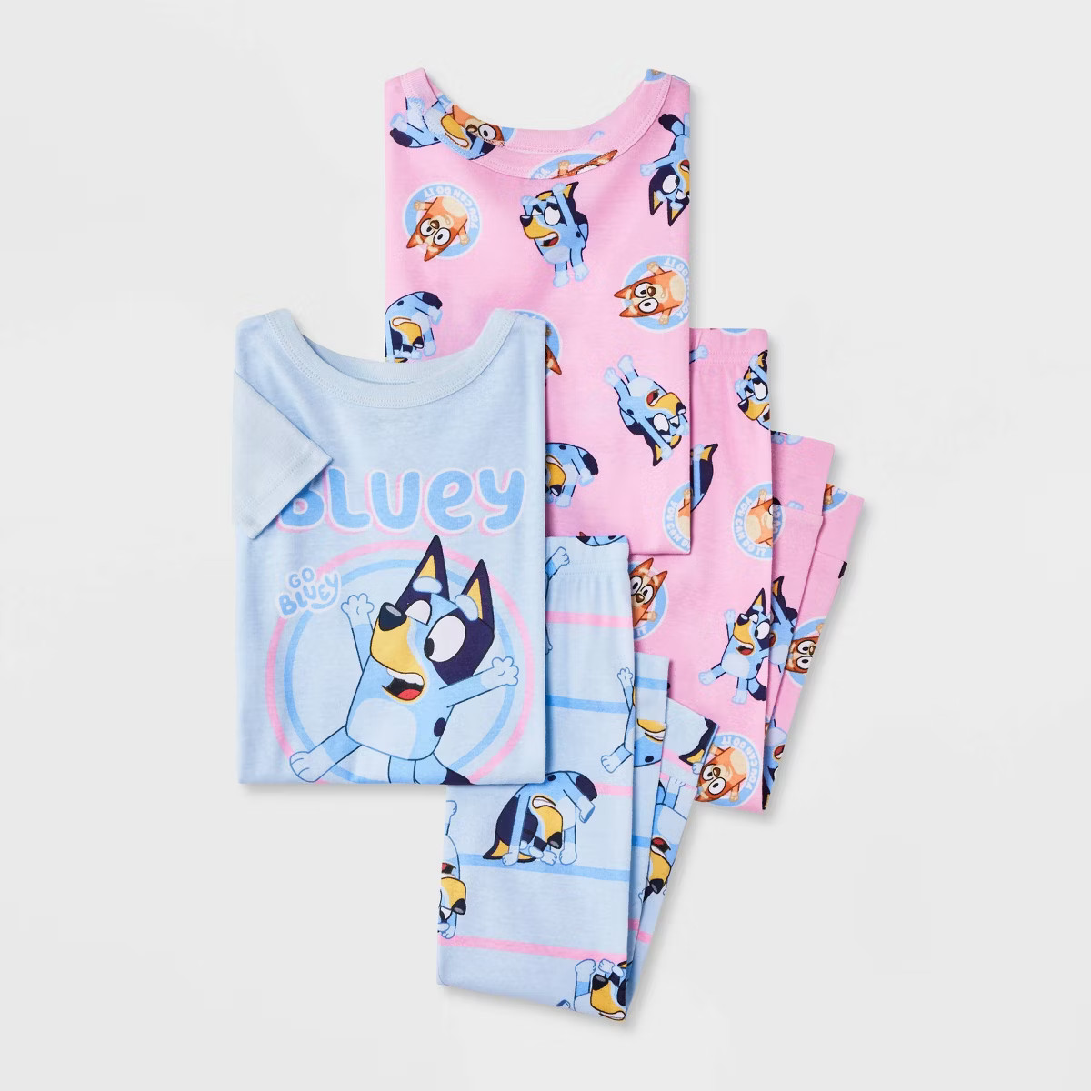 Toddler Girls' 4pc Snug Fit Bluey Cotton Pajama Set - Blue/Pink | Target