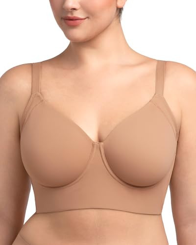 HSIA Women's Minimizer Bra Full Coverage Plus Size T-Shirt Longline Smooth Seamless Unlined Bra Underwire Corset, Dark Beige 42G | Amazon (US)