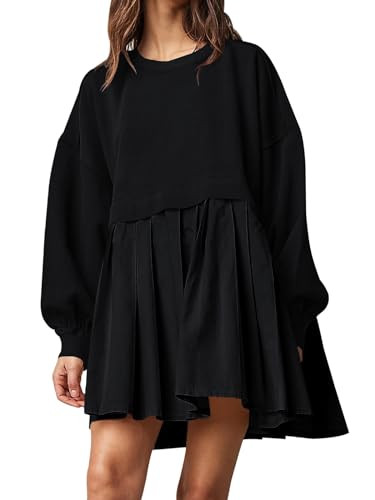 Dokuritu Sweatshirt Dress Women Crew Neck Long Sleeve Patchwork Pullover Tops Flowy Oversized Swe... | Amazon (US)
