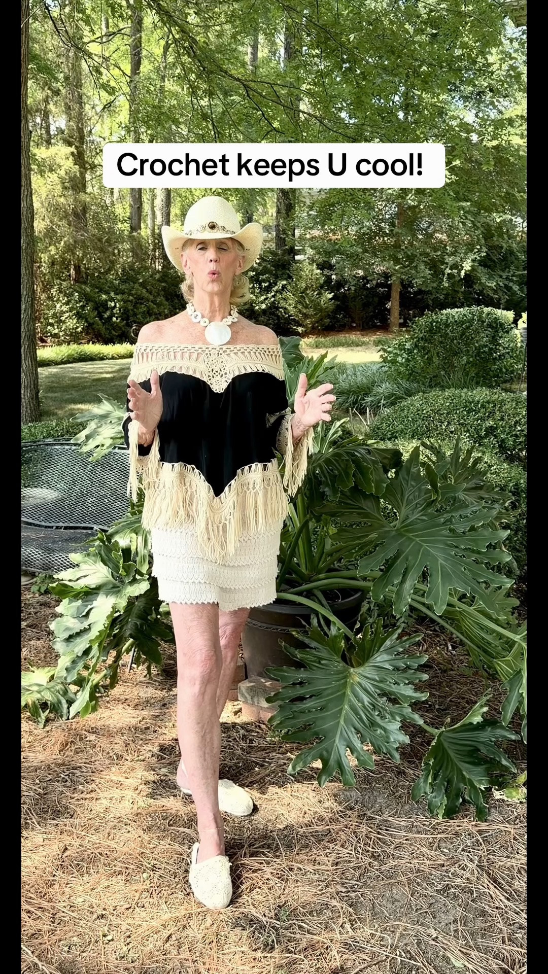 Crochet pieces create an Outfit that keeps you cool during hot summer days. Add a statement necklace and a hat and you’re ready to go! #fyp #trending #crochet #accessories #cool

#LTKOver40 #LTKootd #LTKSeasonal