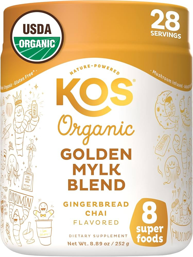 KOS Golden Mylk with Tumeric and Ginger, Organic Superfood Latte Powder, Adaptogen Mushroom Blend... | Amazon (US)