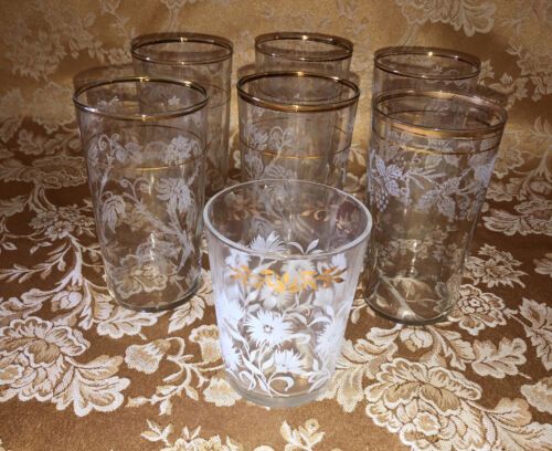 4 Vintage Daisy  Flower Gold Rim Drinking Glasses Tumblers etched  floral  10 oz  | eBay | eBay US