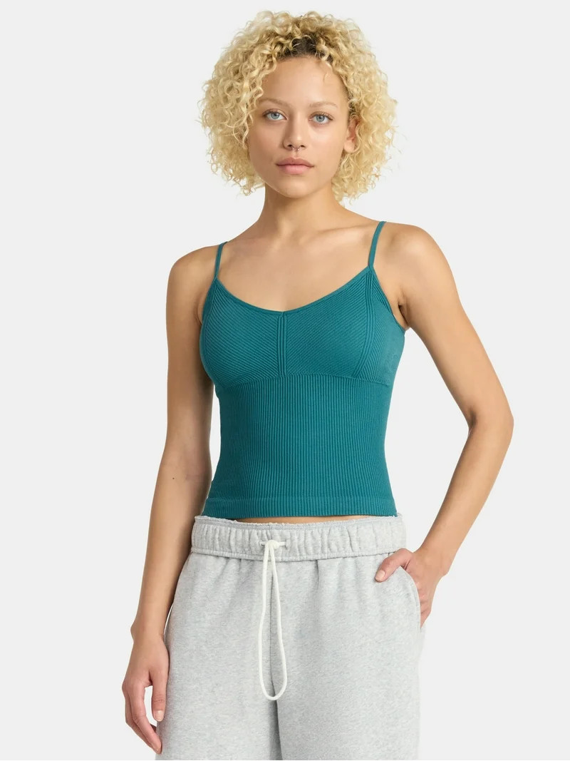 No Boundaries Seamless Miter Textured V-Neck Cami with Demi Cups, Women's | Walmart (US)