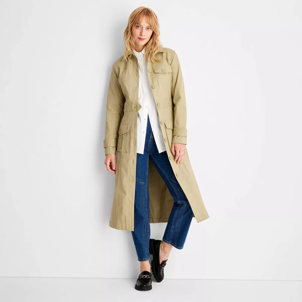 Women's Long Sleeve Belted Trench Coat -  Future Collective™ with Reese Blutstein Khaki | Target