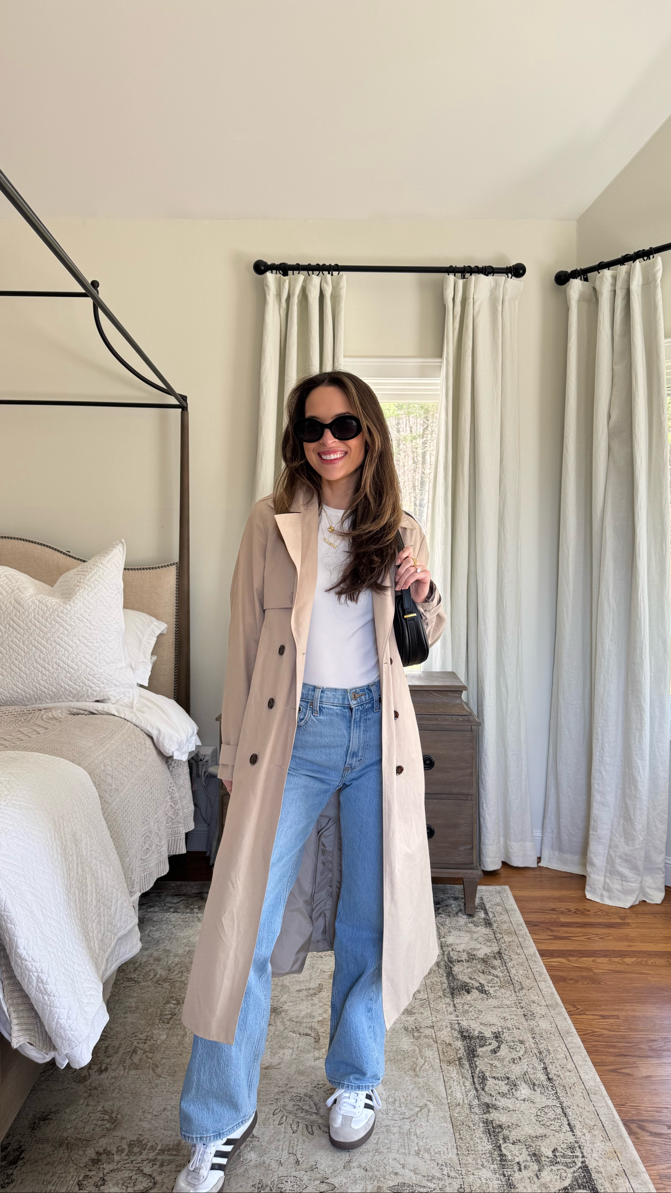 Trench coats for spring. Long trench runs large, size down one size. Cropped trench runs true to size. Both under $75 right now! 

#LTKSeasonal #LTKSaleAlert