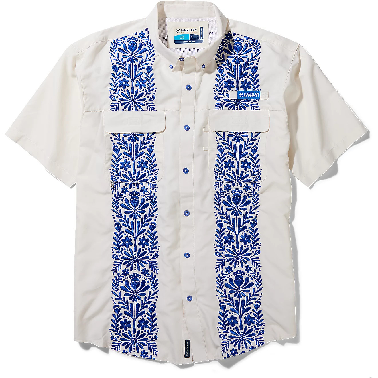 Magellan Outdoors Men's Laguna Madre Talavera Azul Short Sleeve Button Down | Academy | Academy Sports + Outdoors