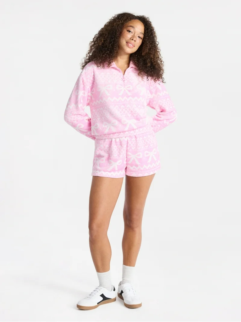 No Boundaries 1/4 Zip Mock Neck Plush Top with Long Sleeves, Women's | Walmart (US)