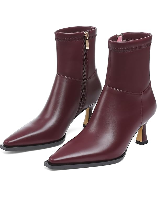 Womens Brown Suede Fall Boots with Side Zip, Ankle, Mid Calf, Pointed Toe, Kitten Heel, Dressy, S... | Amazon (US)