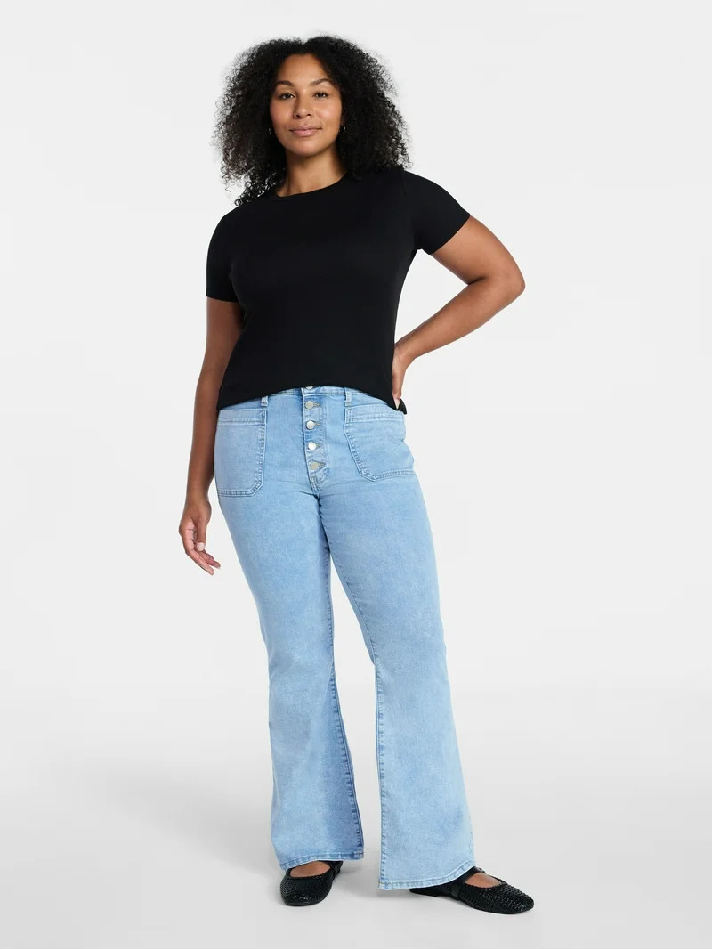 Time and Tru Women's Patch Pocket Flare Jeans, 31" Inseam, Sizes 0-22 | Walmart (US)