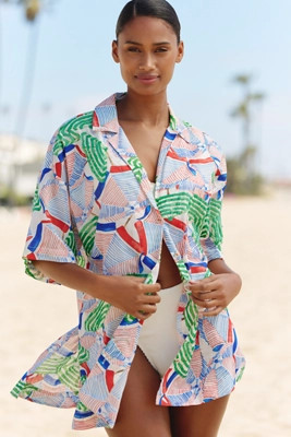 Celandine Oversized Short-Sleeve Buttondown Shirt | Anthropologie (US)