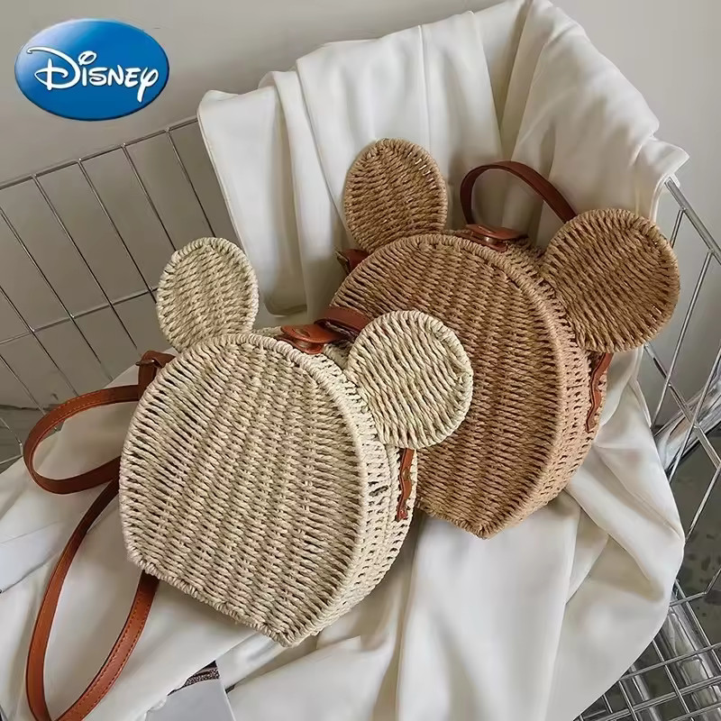 Disney Ladies Designer Straw Fancy Bag Cute Handbag Rattan Travel Leisure Vacation Small Round Be... | AliExpress (US)