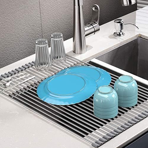 Roll Up Dish Drying Rack, Stainless Steel Over Sink Dish Drying Rack, Multi-Use Foldable Dishes H... | Amazon (US)