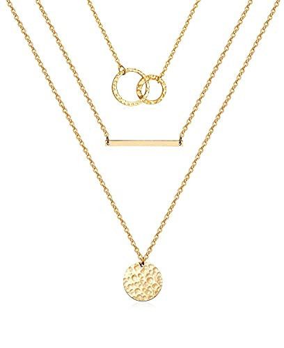 Giftall Layered Necklace for Women 14K Real Gold Plated Circle Choker Necklace Bar Necklace Coin Pendant Necklace | Amazon (US)