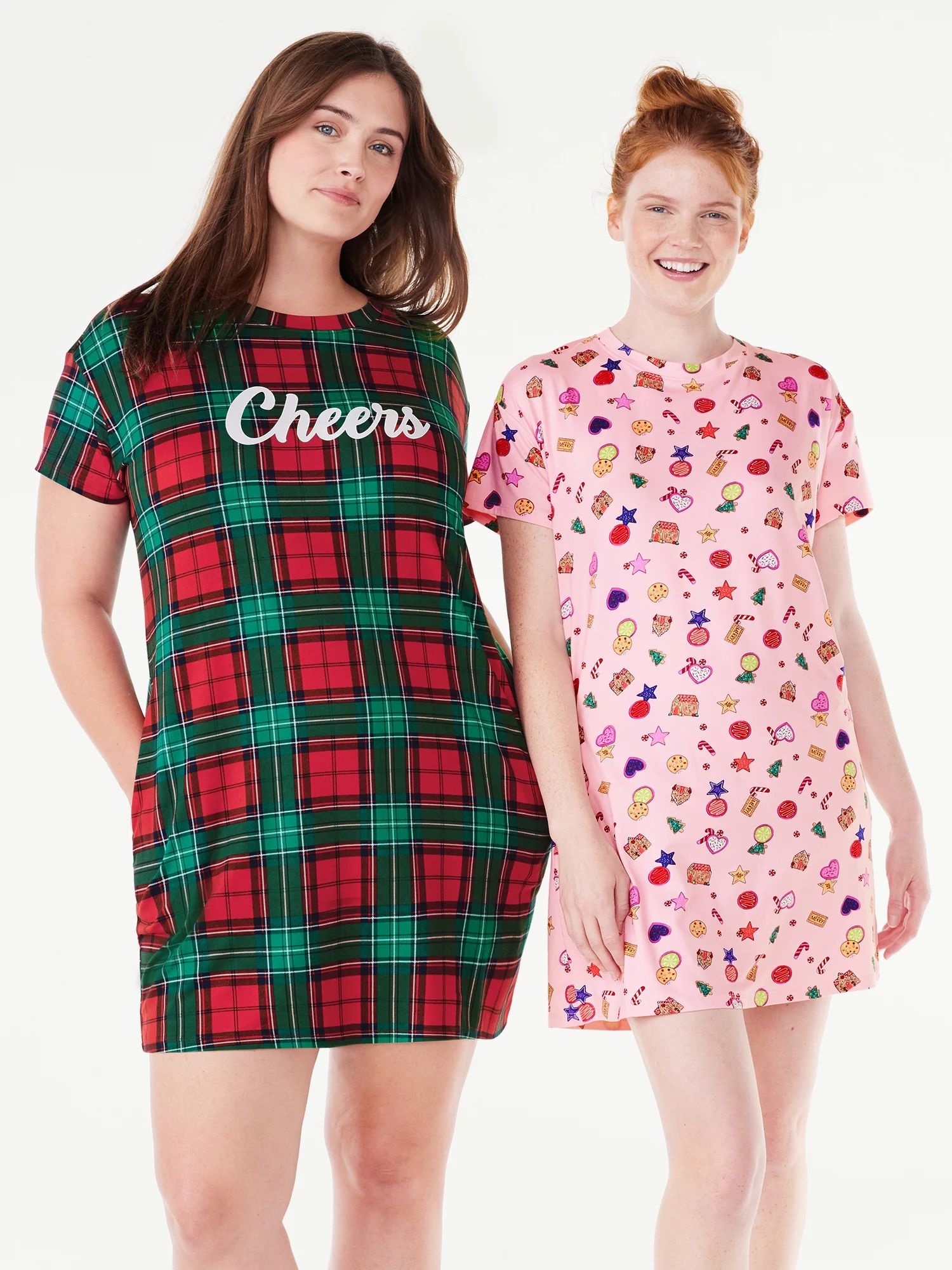 Joyspun Women’s Short Sleeve Sleep Shirt, 2-pack, Sizes S/M to 2X/3X | Walmart (US)