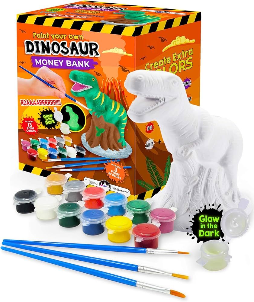 Original Stationery Paint Your Own Dinosaur Money Bank, Awesome Craft Kit with 13 Paint Colors, R... | Amazon (US)