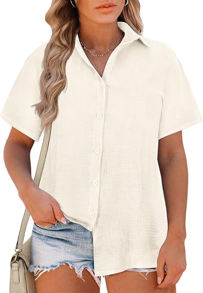 RITERA Womens Plus Size Tops Button Down Roll-Up Cuffed Short Sleeve Casual Shirts Collared Summe... | Amazon (US)