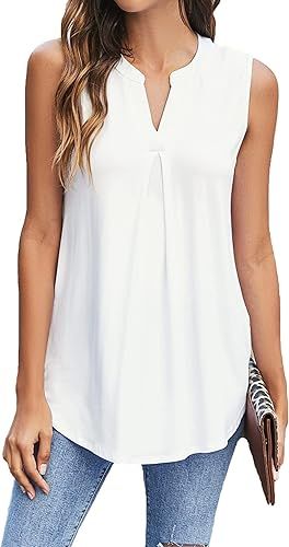 Newchoice Womens Tank Tops V Neck Sleeveless Summer Shirts Loose Casual Tops Blouse | Amazon (US)