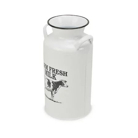 Cheungs 5436L White Metal Lacquered Finish Milk Jug with Cow with Farm Fresh Milk Text - Large | Walmart (US)