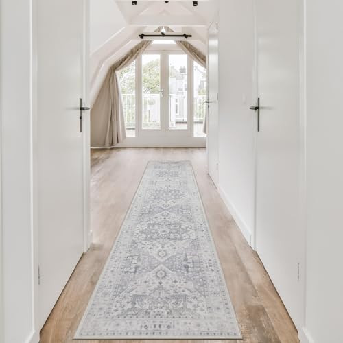 Srugn Washable Runner Rug Non Slip Kitchen Rug Runners for Hallways- 2x10 Soft Faux Wool Hallway Runner Rug for Bedroom and Laundry Room,Grey Vintage Throw Rugs for Entryway Indoor Grey Carpet Runner | Amazon (US)