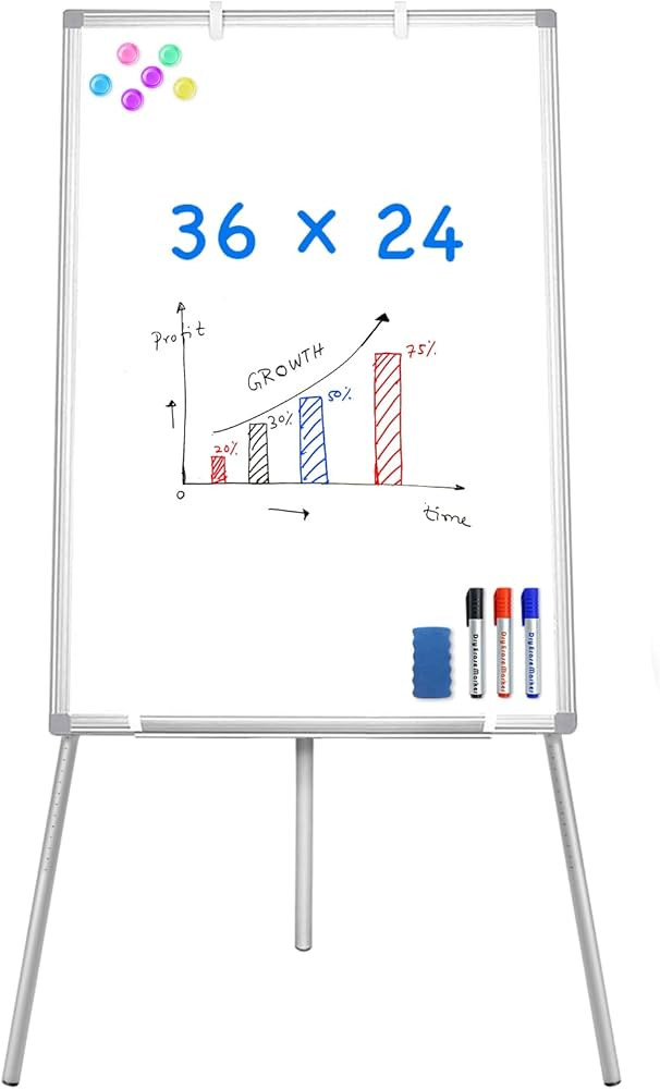 Easel Whiteboard - Magnetic Portable Dry Erase 36 x 24 Tripod Height Adjustable, 3' x 2' Flipchar... | Amazon (US)