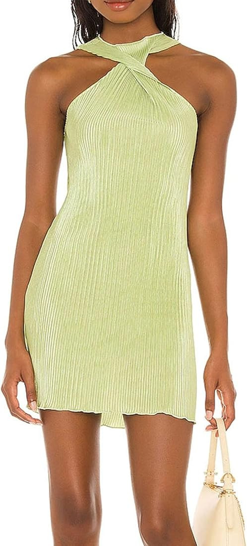Womens Sexy Sleeveless Bodycon Tank Dress Criss Cross Halter Neck Summer Dresses Club Party Beach... | Amazon (US)