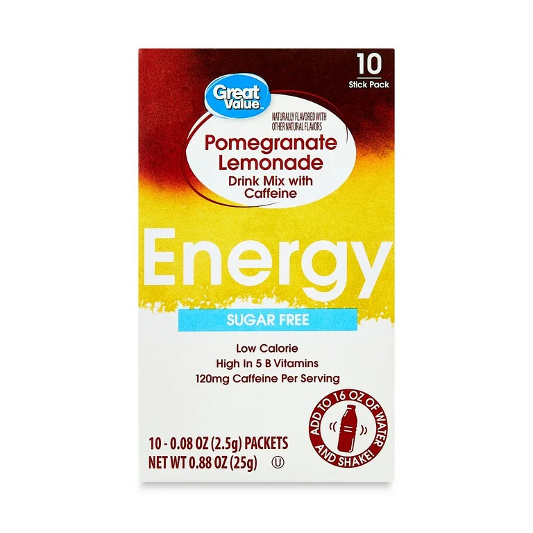 Great Value Energy Pomegranate Lemonade Sugar-Free Drink Mix, 0.09 oz Packets, 10 Count | Walmart (US)