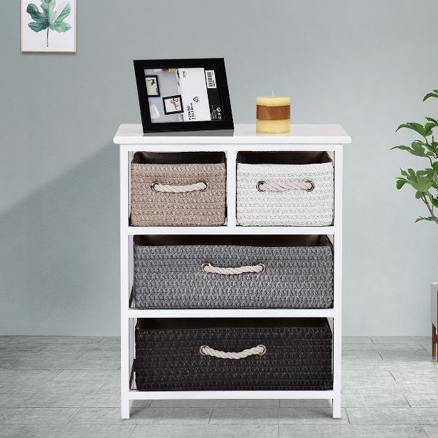 Costway Storage Drawer Unit 4 Woven Basket Cabinet Chest Bedside Table Nightstand | Target