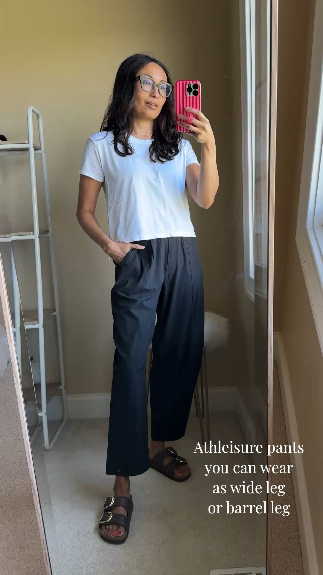 Athleisure pants you can wear 2 ways. Snaps at hem. Unbuttoned for wide leg; snapped for barrel leg look. 
Nice and comfy wide waistband. Nice lightweight athletic material with some stretch. 
Just too big for me in size xs. 
Size down. 
Would make good Travel pants  


#LTKOver40 #LTKActive #LTKTravel