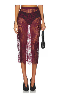 L'AGENCE Makena Lace Pencil Skirt in Dark Port from Revolve.com | Revolve Clothing (Global)
