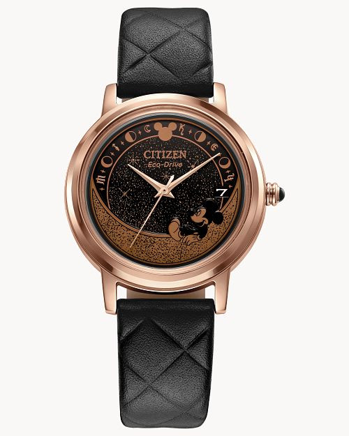 Celestial Mickey Black Dial Leather Strap FE6098-08W | CITIZEN | Citizen Watch