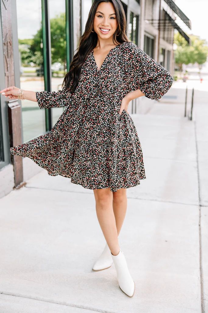 Can't Be Outdone Gray Ditsy Floral Dress | The Mint Julep Boutique