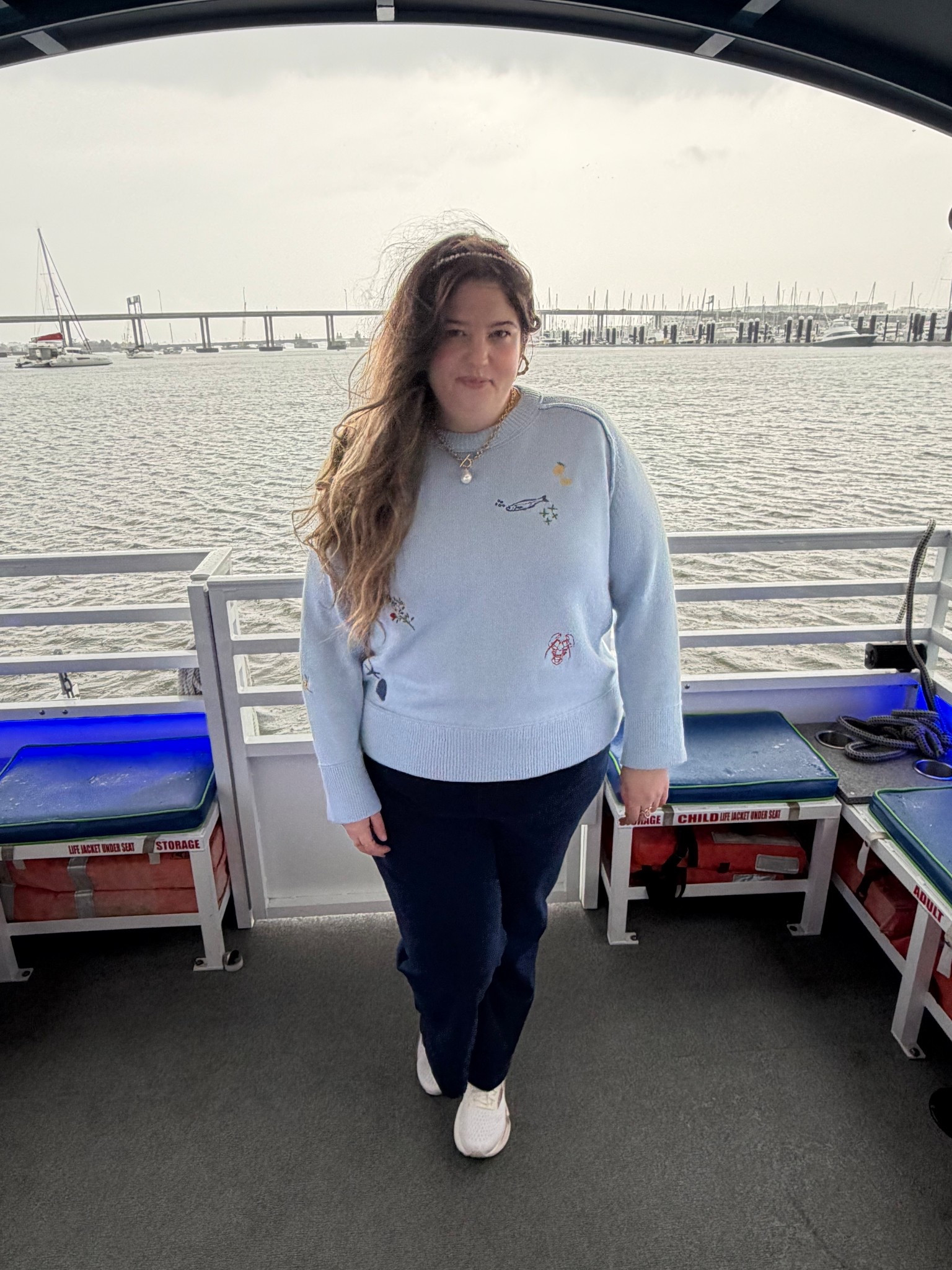 the perfect boat day sweater 🦀🐟  wearing size XXL with the comfiest jeans (but really jeggings) 

#LTKootd #LTKMidsize #LTKdayinmylife