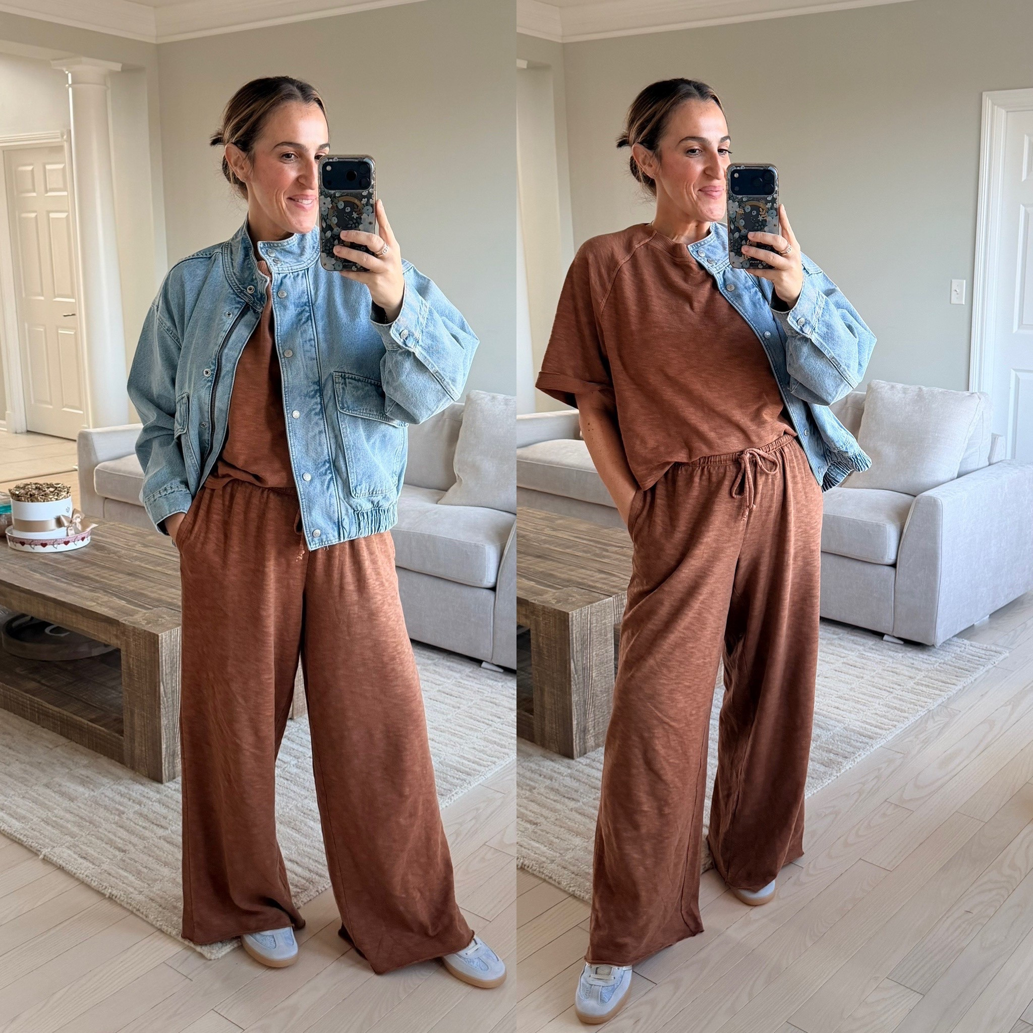 Airport Ready! 
Super comfy lightweight set! 
I sized down in the set and denim jacket, all run roomy!
Size small in everything 

#LTKootd #LTKTravel #LTKOver40