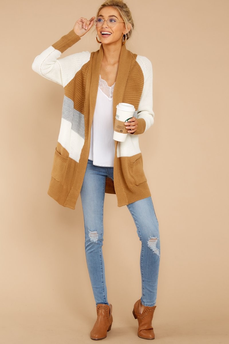 Stick With It Camel Cardigan | Red Dress 