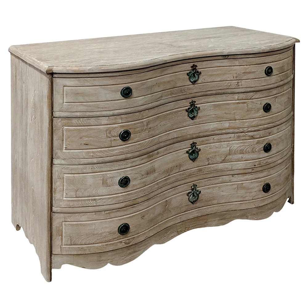 Kaela French Country Brown Reclaimed Pine Wood Curved Dresser | Kathy Kuo Home