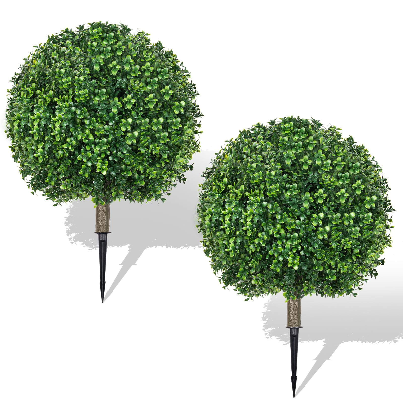 25.6" Artificial Boxwood Topiary Ball Trees: 2 Pack Fake Shrubs with Spike – UV Resistant & Fad... | Amazon (US)