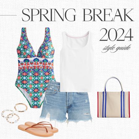 Spring break outfit - swimsuit - one piece bathing suit - summer - cut off shorts - white tank top - casual summer outfit - vacation outfit 

#LTKstyletip #LTKswim #LTKtravel