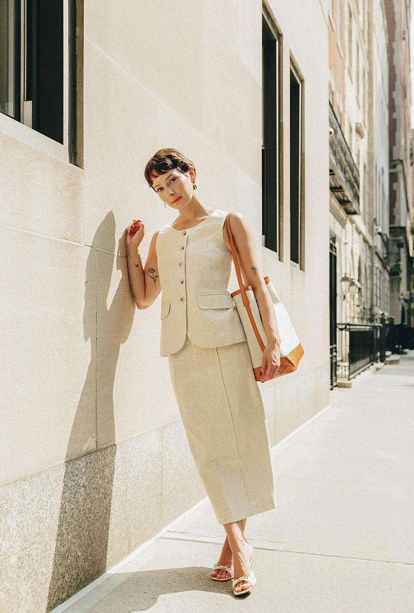 Teigan Linen Pencil Skirt - Oat | Petite Studio NYC