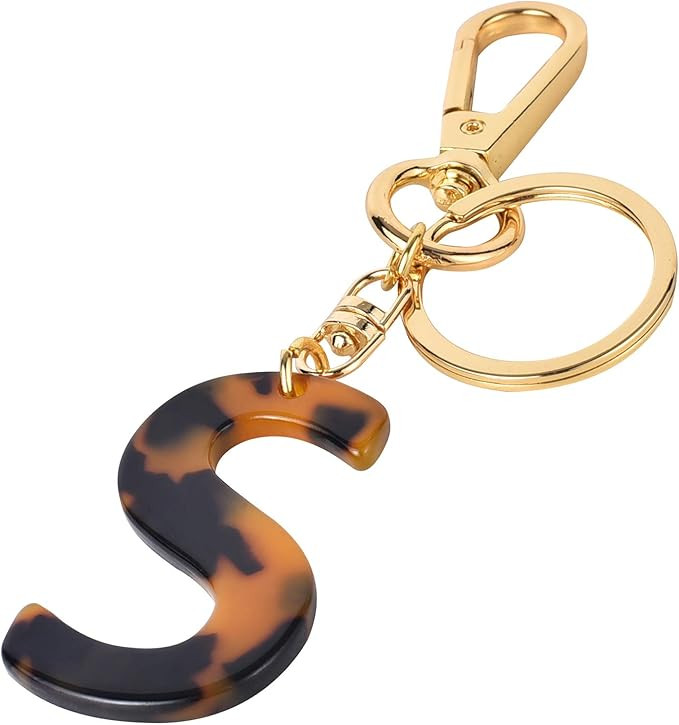 Junyuerly Letter Key Chains Accessories for Women and Girls, Gold Initial Key Ring Acetate Leopar... | Amazon (US)