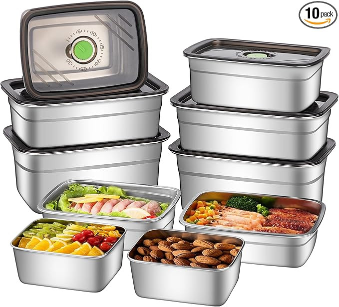 GIUOIDUO 10-Piece Stainless Steel Food Storage Container Set with Airtight Lids - Durable, Eco-Fr... | Amazon (US)