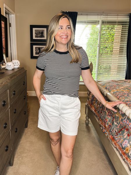 Summer uniform! These 7” chino shorts are going to be my version of bermuda shorts! Since I’m only 5’ tall, these are a great alternative. They are comfy & soft & will look great with so many things! They come in lots of colors too. Wearing size 4 
.
.
Over 50, over 40, classic style, preppy style, style at any age, ageless style, striped shirt, summer outfit, summer wardrobe, summer capsule wardrobe, Chic style, summer & spring looks, backyard entertaining, poolside looks, resort wear, spring outfits 2024 trends women over 50, white pants, brunch outfit, summer outfits, summer outfit inspo, striped Tshirt, chino shorts, summer tees, summer shorts





#LTKstyletip #LTKSeasonal #LTKSaleAlert #LTKunder50 #LTKbeauty #LTKunder100 #LTKtravel #LTKShoeCrush