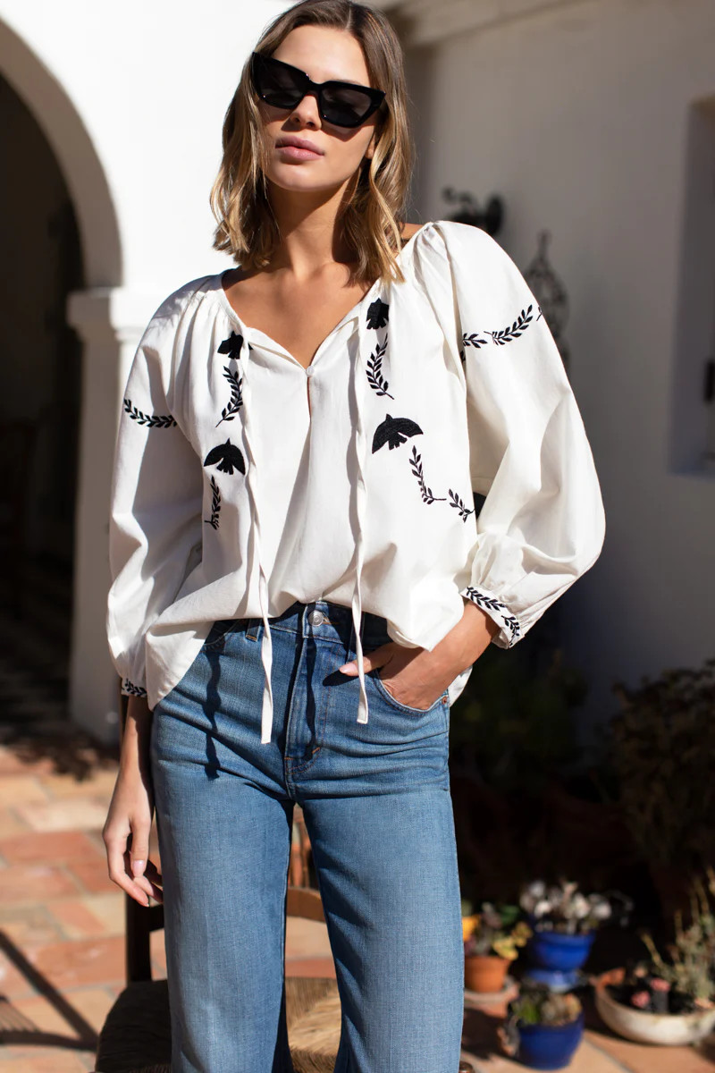 Lucy Dove Embroidery Blouse - Salt Organic | Emerson Fry