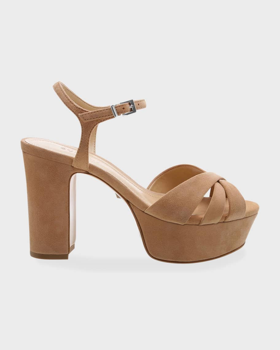 Schutz Keefa Nubuck Ankle-Strap Platform Sandals | Neiman Marcus