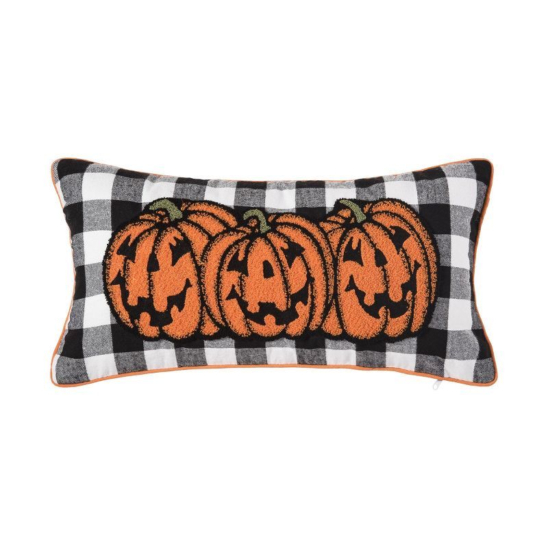 C&F Home 12" x 24" Jack-O-Lantern Pumpkin Check Tufted Bolster Halloween Throw Pillow | Target