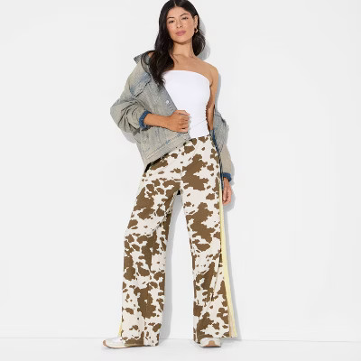 Women's Cow Print Pull-On Graphic Pants - Brown | Target