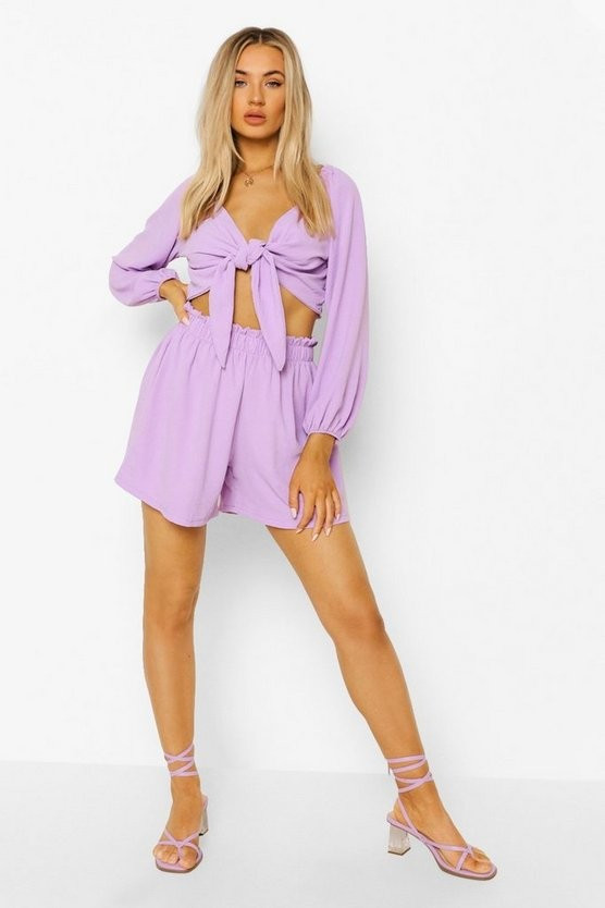 Knot Tie Top & Relaxed Fit Shorts | Boohoo.com (US & CA)