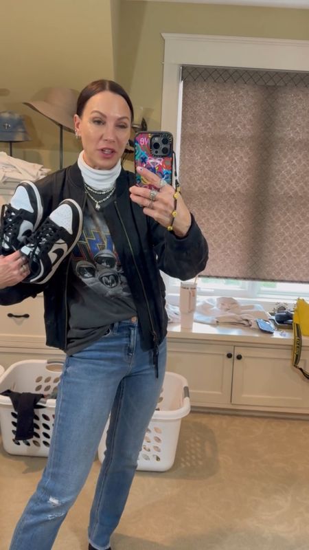 Sneakers, jeans, turtleneck & t-shirt= the perfect spring layering! Wearing size small in shirts, size 25 in jeans and size 7.5 in sneakers. 

#LTKover40 #LTKstyletip #LTKVideo