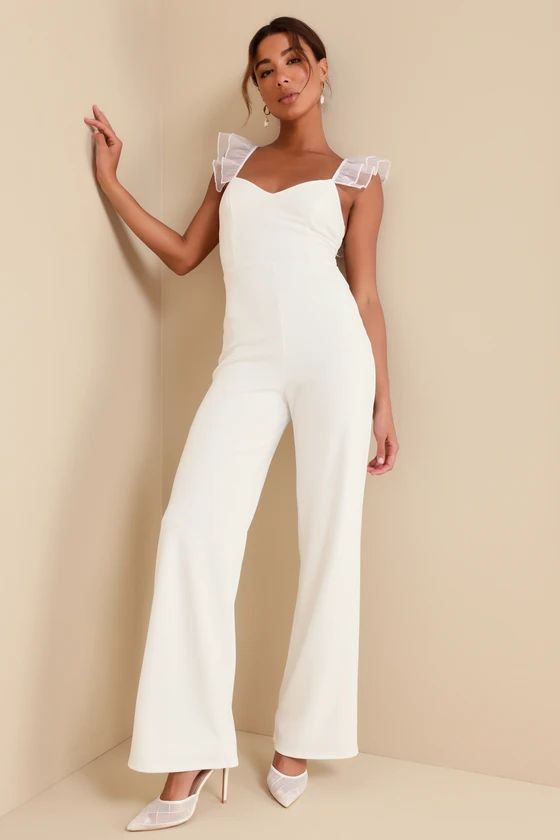 Luxe Position White Ruffled Wide-Leg Jumpsuit | Lulus